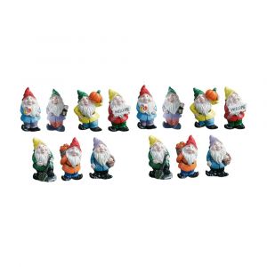 Lot de 14 mini statues de gnomes en r&eacute;sine pour la d&eacute;coration int&eacute;rieure et ext&eacute;rieure - Neuf