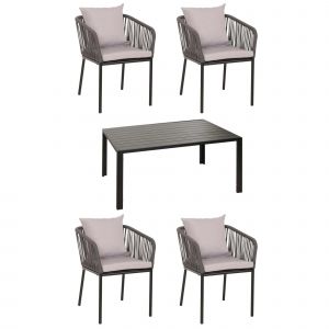 Ensemble De Mobilier De Jardin Avec Table Rectangulaire Et 4 Chaises En Aluminium Anthracite Et Coussin Cr&egrave;me 04_0010084 - Neuf