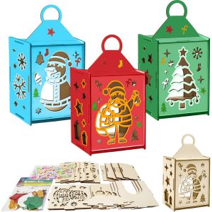Kalanka-3pcs Lanterne De Décoration De Noël 16.8 * 9.5 * 6 Kit De Bricolage Lanterne En Bois Pour Enfant Lanterne Pour Placer Bougie Et Led Décoration Centre De Table Noel Cadeau Enfant Noel - Neuf