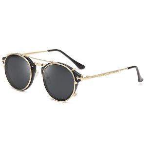Lunettes de soleil Steampunk métal rétro cercle double lentille vintage rond miroir lentille pour femmes hommesnoir - Neuf