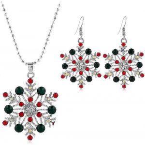 Flocon De Neige Boucles D'oreilles Collier Pour Les Femmes Flocon De Neige Pendentif Collier Flocon De Neige Boucles D'oreilles Long Strass Collier Neige Collier Noël Bijoux Gi - Neuf