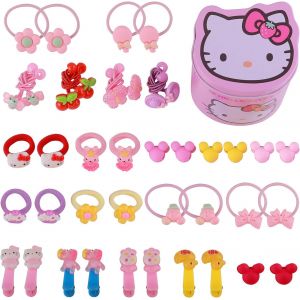 Kal-40 Pi&egrave;ces Bande Dessin&eacute;e Pinces &Agrave; Cheveux Et Cravates &Eacute;lastiques De Cheveux Animal Barrettes En M&eacute;tal Filles Cheveux Arc &Eacute;lastiques Cravates Pour B&eacute;b&eacute;s Enfants - Neuf