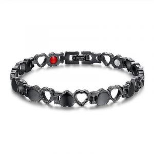 Bracelet De Th&eacute;rapie Magn&eacute;tique En Forme De Coeur Love Heart Hollow Bracelet Magn&eacute;tique R&eacute;duction De Graisse Et Bracelet De D&eacute;sintoxication-Couleur: Noir - Neuf