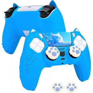 Coque pour PS5 Controller,Mignon Coque Housse en Silicone pour PS5 Manette avec 2 Capuchon Joystick et 2 Autocollants pour Le Pav&eacute; Tactile,Antid&eacute;rapant, Anti-Rayures et Antichocs,Bleu - Neuf