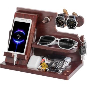 Cadeau Homme Organiseur de Bureau en Bois Support de Telephone Bureau Fete des Peres Cadeau pour Papa Station d'accueil en Bois Organiseur de Table Cadeau Anniversaire Homme Idee Cadeau No&euml;l Homme - Neuf