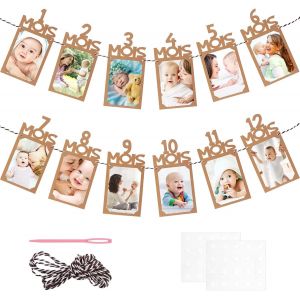 Mevronisshop-Banderole Photo Anniversaire 1 An, B&eacute;b&eacute; Photo Banni&egrave;re 1-12 Mois, Guirlande Photo Anniversaire Pour Gar&ccedil;on Fille Premi&egrave;re F&ecirc;te D&eacute;cor - Neuf