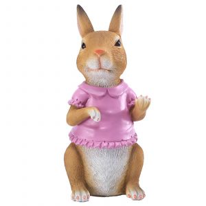 Easter Bunny Figurine Wearing Pink Coat Miniature Rabbit Resin Statue - Neuf