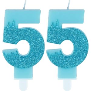 Bougies Bleues En Forme De Chiffre 55 Pour Décoration De Gâteau D'anniversaire De Mariage-Bougies Bleues À Paillettes Pour Homme Et Femme - Neuf