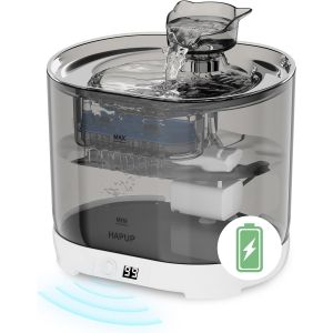 Fontaine A Eau Chat Sans Electricite Fontaine À Eau Pour Chat À Pile 2,2l Avec Detecteur De Mouvement Filtre Fontaine Eau Chat Pompe Silencieuse Et Brosse De Nettoyage, Ft888, Noir - Neuf