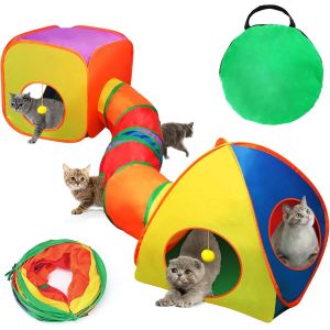 Letnerny-3 En 1 Tunnel Et Tube Cubes Pliable Interactif Froissé Tente Pour Chat,Maison De Jeu Pour Interieur Exterieur - Neuf