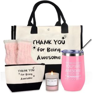 MEVRONISSHOP-Coffret Cadeau Femme Noel, Cadeau Anniversaire Femme Coffret Bougie Cadeau Femme, Idee Cadeau Sac Fourre-Tout en Toile pour Meilleure Amie Soeur Coll&egrave;gue Maman Cadeau Fete des Meres - Neuf