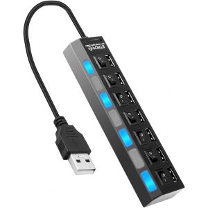 480Mbps Hub Usb 2.0 7 Ports Avec Commutateurs Ind&eacute;pendants, Multiprise Usb Portable Avec Led, Adaptateur Multiport Usb Pour Pc, Mac, Xbox, Hub Usb Aliment&eacute; Avec Cable 60Cm[Z478] - Neuf