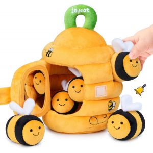 JGD-Jouet Bebe 6 Mois, Ruche en Peluche avec 5 Abeilles, Jeux Montessori avec Hochets, Miroirs Jouet Sensoriel B&eacute;b&eacute;, Cadeau Bebe Enfant 3 6 9 Mois Gar&ccedil;on Fille - Neuf