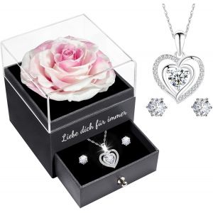 Liebe Dich F&uuml;r Immer Rose &Eacute;ternelle Cadeau De Saint-Valentin, Rose Conserv&eacute;e Avec Collier Boucles D'oreilles Rose Cadeau, Anniversaire Mariage F&ecirc;te Des M&egrave;res Cadeaux Pour Elle M&egrave;re - Neuf
