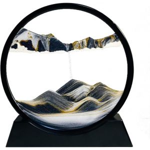KALANKA-Peinture de Sable Qui coule - Image de Sable Dynamique, Cadre Sablier 3D en Verre Rond, Image d'art de Sable en Mouvement pour décoration la Maison Bureau(Noir, 7 Pouces) - Neuf