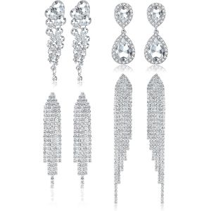 Kal-Boucles D'oreilles Pendantes À Clip En Argent Pour Femmes Boucles D'oreilles Pompon Strass Ailes Scintillantes Pour Les Mariées Demoiselles D'honneur Bijoux De Bal De Mariage Non Percés - Neuf