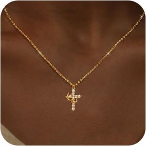 Kal-Collier Croix, Pendentif Croix, Pendentif Croix Femme, Avec Couronne Rotative, Collier Croix Femme, Collier Femme, Collier Croix Pour Femmes, Pour Femmes Bijoux Tendance Cadeaux - Neuf