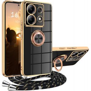 Kal-Coque Xiaomi Redmi Note 13 Pro 5g Avec Cordon, Coque Redmi Note 13 Pro 5g Avec Collier Silicone Housse 360° Voiture De Bague Magnétique Antichoc Étui Lanyard Cover Téléphone Portable Protection C - Neuf