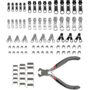 85 Pcs Kit De R&eacute;paration De Fermeture &Eacute;clair Avec Pi&egrave;ces De Rechange En M&eacute;tal Et Pince De Fixation Pour Vestes Sacs V&ecirc;tements - Neuf