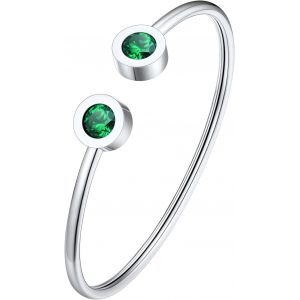 Kalsw-Jonc Bracelet Femme Acier Inoxydable Manchette Réglable Orné De Fauss Emeraude Pierre De Naissance Mai - Neuf