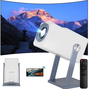 Vid&eacute;oprojecteur Mini Projecteur Wifi 6 & Bt5.0, Android 11, Correction Automatique Verticale + Haut-Parleurs, Retroprojecteur Rotation 360&deg; - Neuf