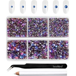 Tianyi-Beadsland Ss6-Ss20 Lot De 4300 Strass Ronds &Agrave; Dos Plat Pour Bricolage Avec Pincettes Et Crayons De Cire Violet 6 Tailles - Neuf