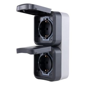 AquaStorm, double prise, prise pour pi&egrave;ces humides IP55, bipolaire, montage en saillie verticale, 230 V, 16 A, anthracite - Neuf