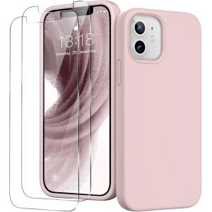 3 en 1 Coque pour iPhone 12 Mini Silicone Liquide 5,4 Pouces - avec 2 Verre Tremp&iquest;&iquest; - ?tui de Protection Antichoc en Microfibre Douce[R&iquest;&iquest;sistant aux Rayures] [Antid&iquest;&iquest;rapant], Rose - Neuf