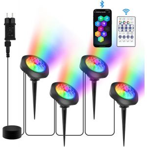Lumières Led Submersible Rgb,Projecteurs Lampe Spot Avec Bluetooth App Contrôle,Ip68 Etanches Eclairage Multicolores Pour Aquarium,Jardin,Cour,Piscine,Fontaine 4-En-1 - Neuf