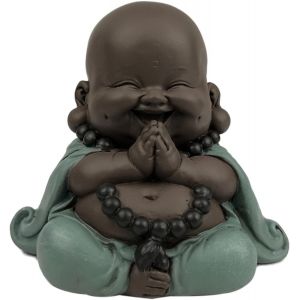Statue Boudha Rieur Porte Bonheur-Décoration Zen et Feng Shui-pour Créer Une Ambiance Relaxante et Spirituelle-Idée Cadeau e-Largeur: 9cm-Couleur : Vert et Marron-Zen`Light - Neuf