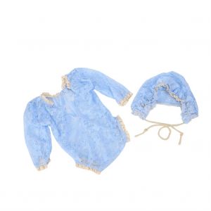 Ensemble De Photographie Pour Nouveau-Ne, Combinaison, Chapeau, Accessoires Photo, Tenue En Dentelle, Bleu Clair - Neuf