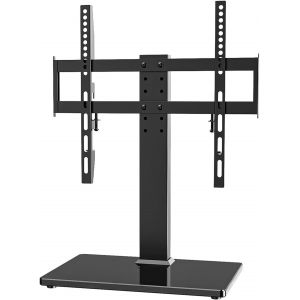 Support TV universel ¿ Support de table pour téléviseurs LCD LED de 27 à 60"" ¿ 6 niveaux de hauteur réglables avec base en verre trempé et gestion des fils, VESA 400 x 400 mm - Neuf