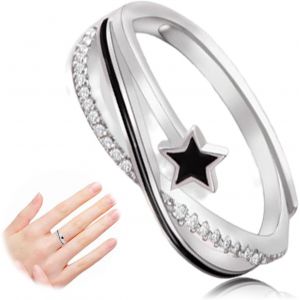 Kahfl-Bague En Forme D'étoile Pour Femme,En Argent 925,Réglable,Bague Dorée Et Blanche,Bague Étoile À Cinq Branches,Bijou Pour Femme Et Fille,Argent - Neuf