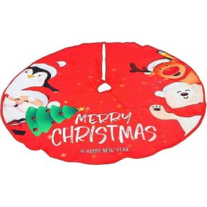 Jupe de sapin de No&euml;l, tapis festif avec motif &agrave; grille et bordure d&eacute;coratives - Neuf