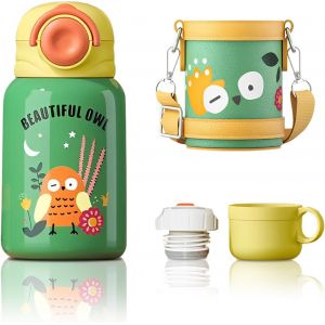 Bouteille Isotherme Pour Fille 450 Ml En Acier Inoxydable Sans Bpa &iquest; Compatible Pour Les Enfants De 1 &Agrave; 6 Ans &iquest; Avec 2 Bouchons Et Sac Porte-Bouteilles Inclus &iquest; Convient Pour Une Utilisation - Neuf