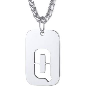 Kal-Plaque Militaire Personnalisable Pendentif Identi Femme Collier Homme Lettre Initial A-Z Pr&eacute;nom Gravure Acier Inoxydable Chaine Argent&eacute;/Plaque Or-Bijoux Cadeau No&euml;l F&ecirc;tes Des M&egrave;res P&egrave;res - Neuf