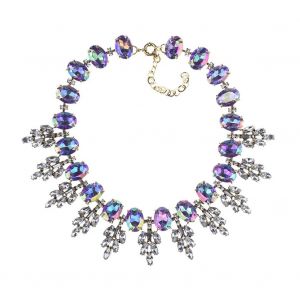 Femmes R&eacute;tro Feuille Forme Strass Pendentif Alliage Cha&icirc;ne Collier Bijoux Cadeau(Gloss White) - Neuf