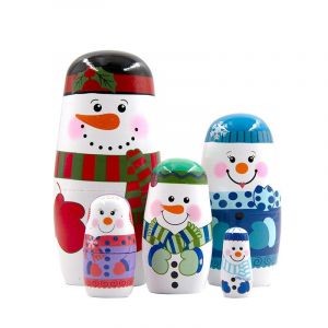 Lot de 5 poupées russes gigognes de Noël en bois Matriochka - Neuf