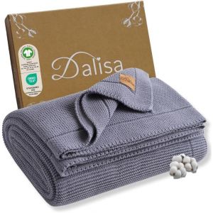 Checarzhn--No1-Alina Couverture 100 % Coton Turc Bio 127 X 152 Cm ¿ Gris Bleu ¿ Certifié Gots, Confortable, Avec Coffret Cadeau Recyclé, Parfaite Pour Canapé, Lit Et Décoration D'intérieur ¿ Style Bo - Neuf
