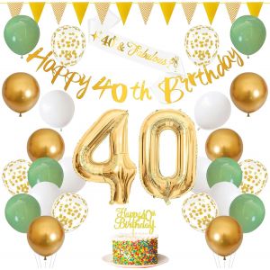 LETNERNY-Decoration Anniversaire 40 Ans Homme Femme, Deco Anniversaire 40 Ans Vert Or Décoration Ballon 40 Ans Et Accessoires De Fête Pour - Neuf