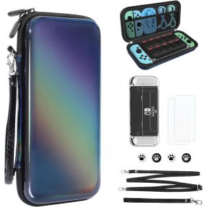 Eryi-Pochette De Transport Pour Nintendo Switch Oled, 10 En 1 Rigide Housse De Protection Étui De Voyage, Pochette De Rangement Avec Protecteur D'écran, Coque De Switch Et Plus D'accessoires (Noir) - Neuf