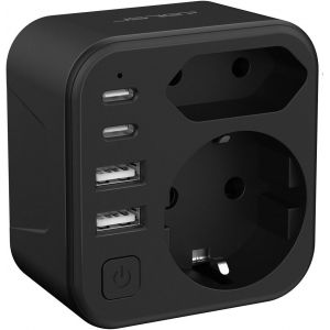 Adaptateur de Voyage Japon,6 en 1 France-Japon avec 2 Ports USB-A et 2 Ports Type-C (17 W),Adaptateur Type-A,Prise de Voyage pour Le Japon,Les &Eacute;tats-Unis,Le Canada,la Colombie(Noir) - Neuf