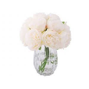 Fleurs de pivoine artificielles, 2 bouquets en soie blanche, d&eacute;coration de mariage - Neuf