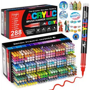 MEVRONISSHOP-288 Couleurs Feutre Acrylique, Marqueur Peinture Acrylique Pinceau Pour Papier, Verre, Galet, M&eacute;tal, Plastique, Bois, Oeuf, C&eacute;ramique, Textile - Neuf