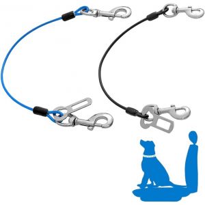 Kalanka-Lot De 2 Ceintures De S&eacute;curit&eacute; Pour Chiens, Harnais De Voiture Avec C&acirc;ble En Acier R&eacute;sistant &Agrave; La Mastication, Laisse De C&acirc;ble De Cha&icirc;ne Pour Chiens, Harnais Pour V&eacute;hicules, 40 Cm - Neuf