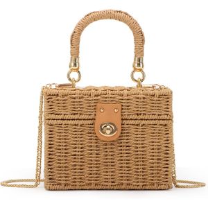 ERSHI-Femmes Sac Bandoulière Unique en Rotin Tissé à la Main Sac à Main Plage Paille Sac à Bandoulière Bohème Carré[1806] - Neuf
