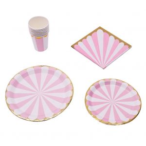 Hjlian Kit De Vaisselle Jetable 42 Pieces, Gobelets, Assiettes En Papier, Pour Fete D'anniversaire, Mariage (Rose) - Neuf