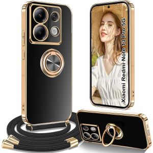 Kal-Coque Pour Redmi Note 13 Pro 5g Avec Cordon, Coque Pour Redmi Note 13 Pro 5g Avec Collier Housse 360° Voiture De Bague Magnétique Étui Pour Xiaomi Redmi Note 13 Pro 5g Avec Cordon, Noir - Neuf