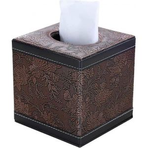 Bo&icirc;te de mouchoirs en cuir PU,distributeur de mouchoirs carr&eacute;s,fleurs vintage - Neuf
