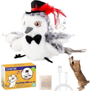 Letnerny-Jouet Interactif Pour Chat Rechargeable - Ailes Battantes Automatiques, Sons R&eacute;alistes & 3 Modes De Vibration - Stimule L'instinct De Chasse (Mod&egrave;le &Agrave; Chapeau Noir) - Neuf